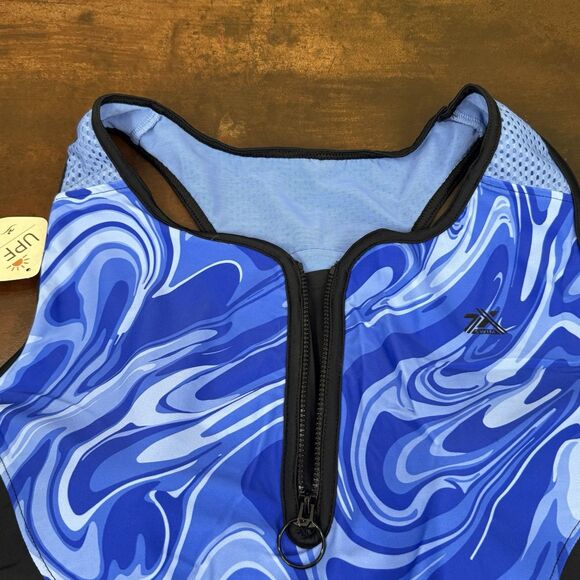 NWT Women's Athletic UPF 50+ Zip Front Tankini Swim Top Blue Marble Zero X Posur - Picture 6 of 14
